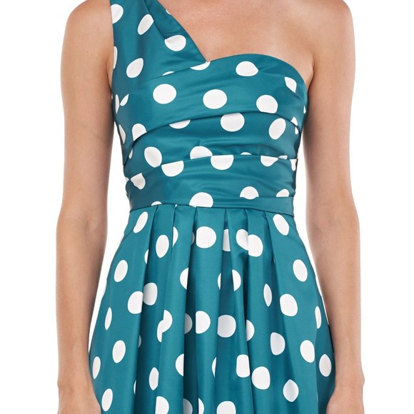 Kay Unger Victoire One-Shoulder Mikado Cocktail Polka Dot Dress - Picture 3 of 3